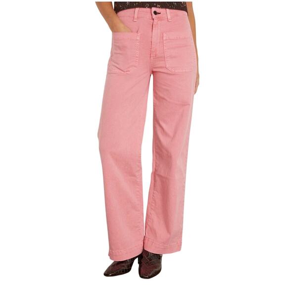 Sz 29 AskkNY Sailor Pant WashedPink Canvas HiRise WideLeg StretchTwill - Picture 1 of 12
